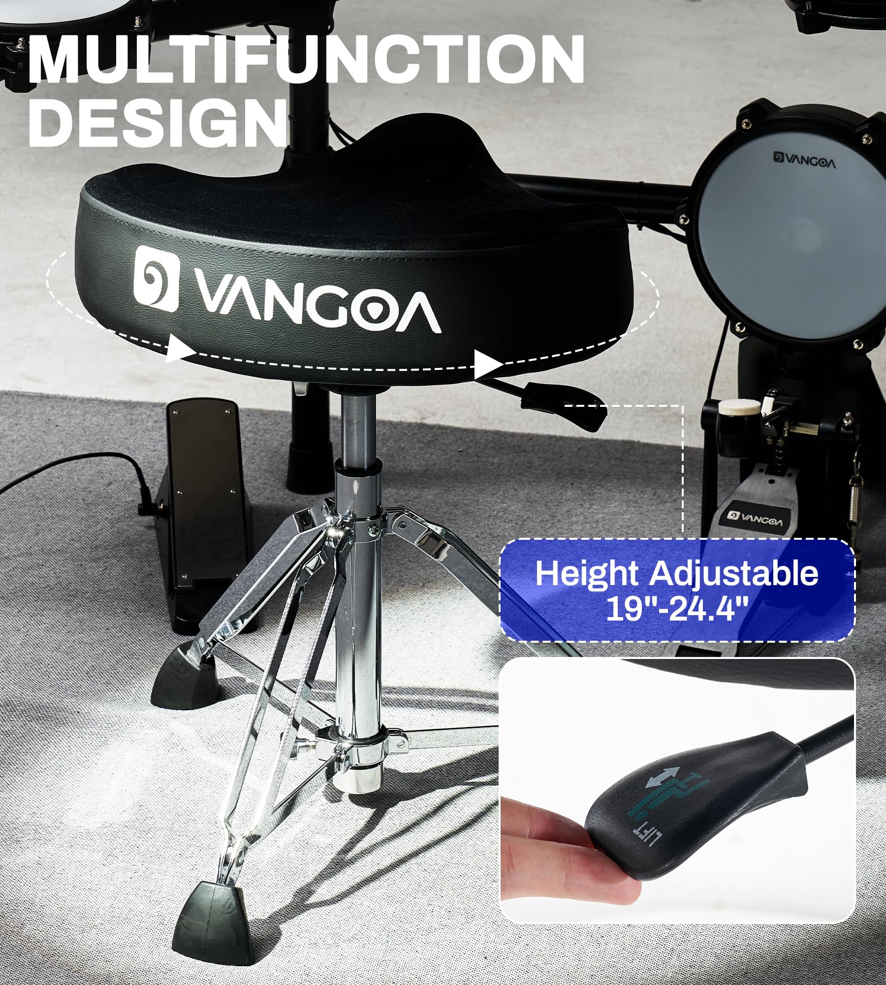 Vangoa Sgabello idraulico resistente per batteria, regolabile in altezza, stile moto, per adulti e batteristi