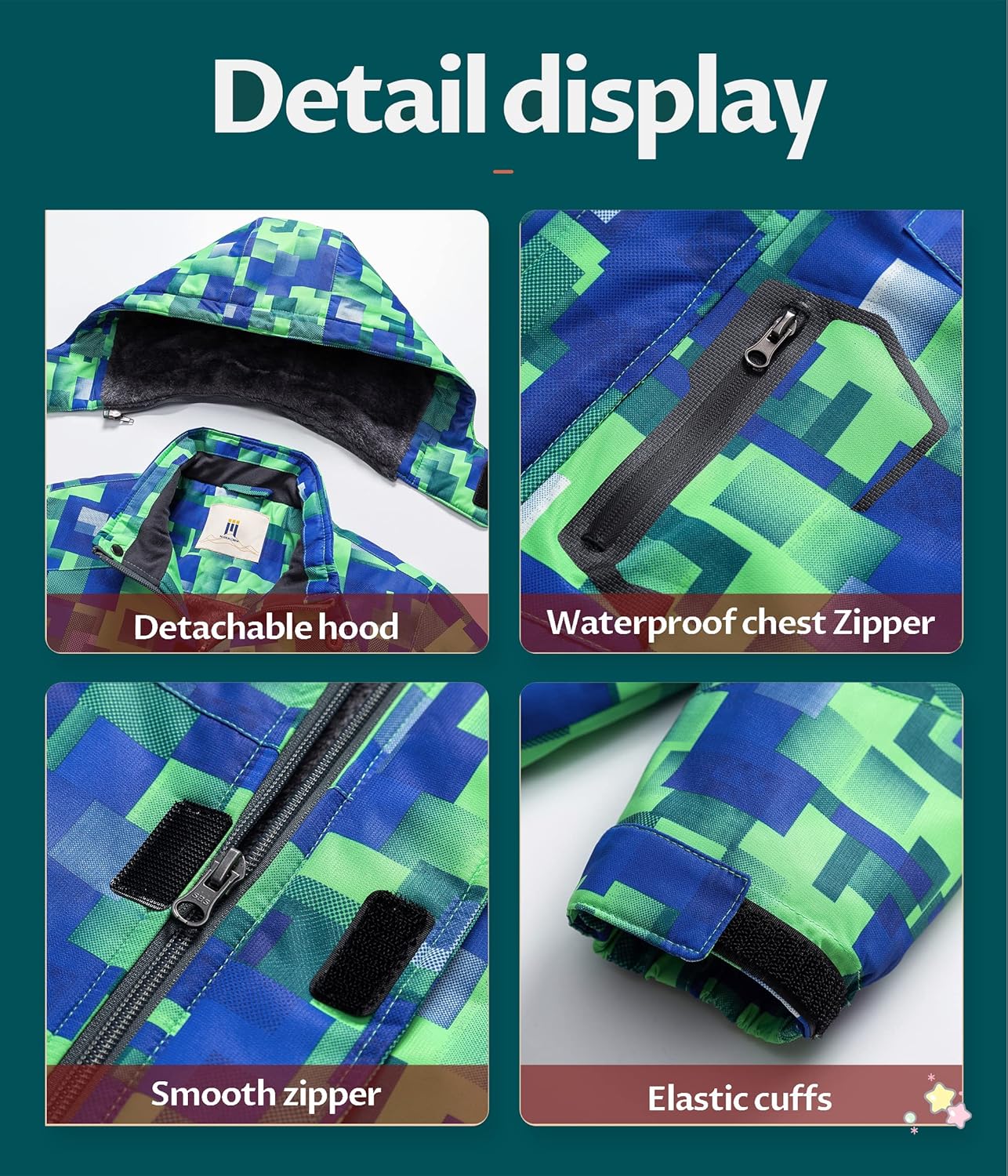 CREATMO US Boy's Waterproof Ski Jacket Warm Winter Snow Coat Windproof Snowboarding Rain Jacket - Image 5