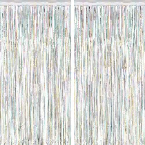 Miniatura 76 de Paquete de 2 telones de fondo de oropel rojo, cortinas de flecos de 3.28 pies x 7.05 pies, decoraciones de fiesta para aniversarios de boda