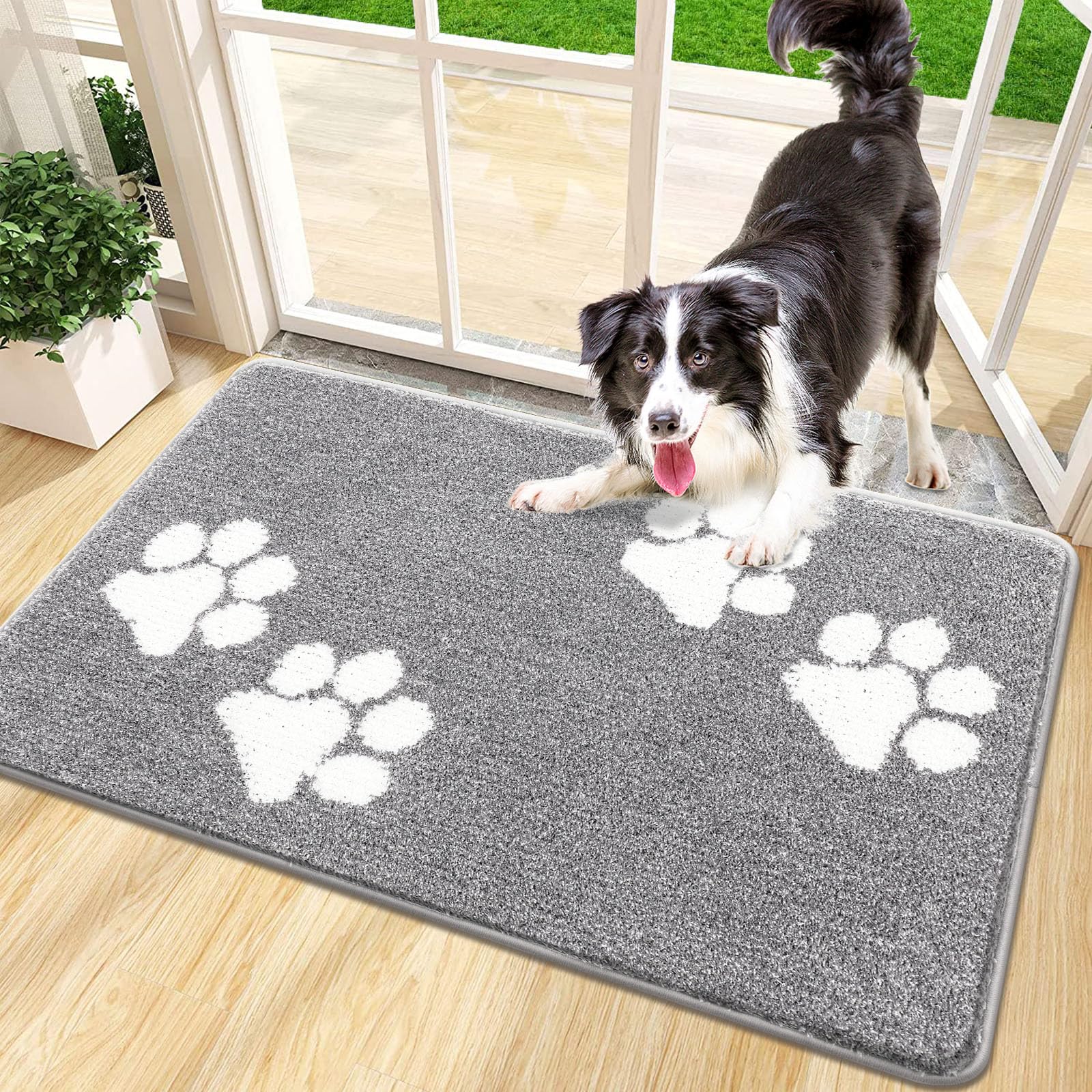 Vaukki Indoor Doormat Entryway Door Mat, Non Slip Absorbent Mud Trapper Mats, Low-Profile Inside Floor Mats, Soft Washable Small Mats Door Carpet for Entryway (Grey, 24''x36'')