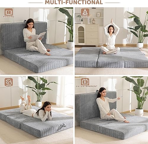 Miniatura 3 de BYBYME Colchón plegable de espuma viscoelástica, cubrecolchón plegable de gel de 6 pulgadas, almohadilla plegable suave para cama de invitados para