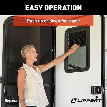 Lippert Components 806621 Thin Shade Complete Window Kit for RV Entry Doors, Black | For Lippert Doors Only, Includes Tinted Glass, Interior and Exterior Frames, Blind and Hardware, 24.72 x 15.72 Frame