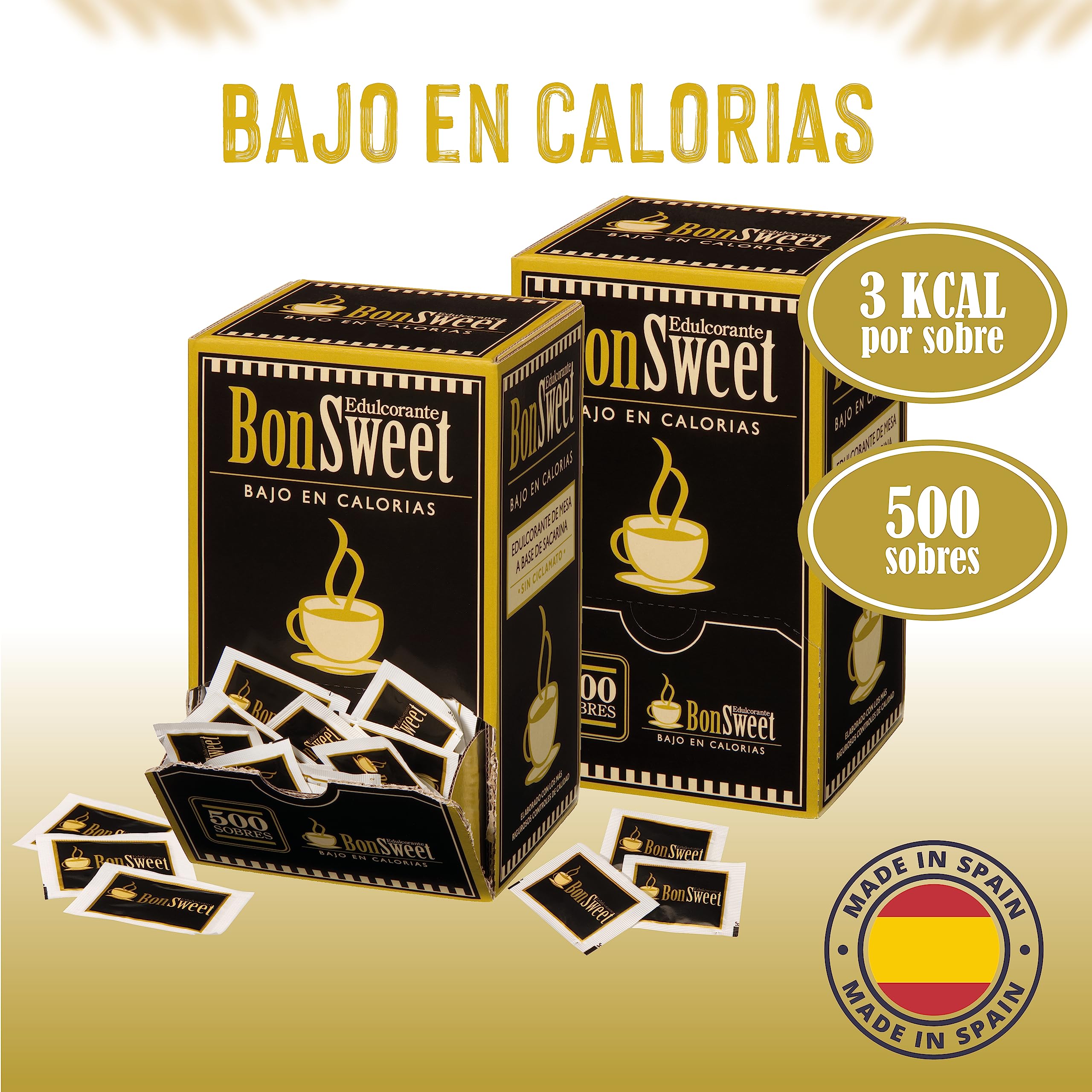 Castello since 1907 Edulcorante Bonsweet Sacarina Sin Ciclamato 500 Sobres | Monodosis | 1 sobre = 0.8g Azúcar | Bajo en Calorías | Ideal Café, Hostelería y Oficina - 400g