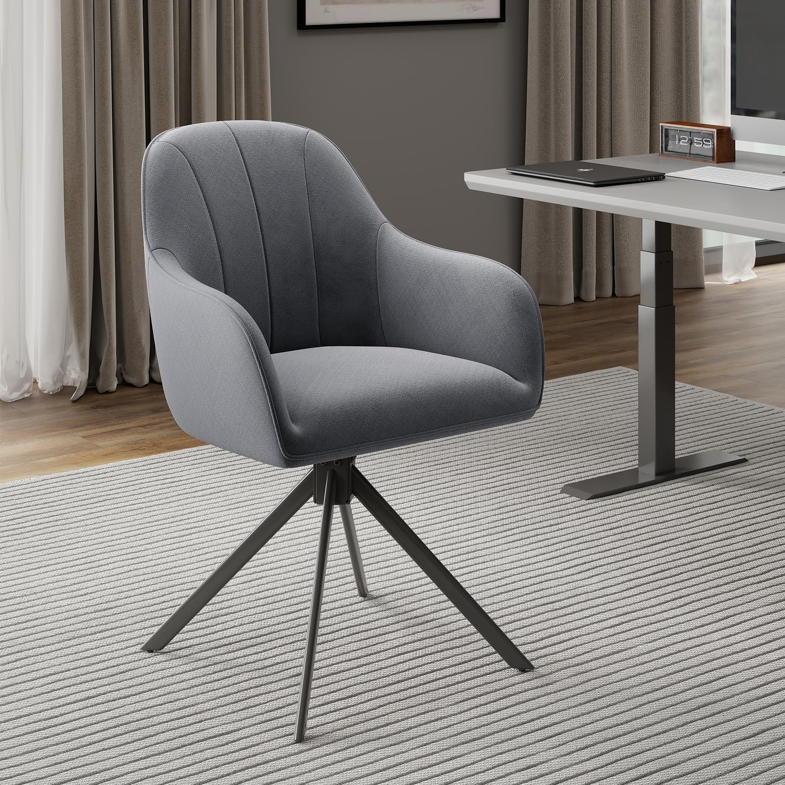 Hawthyhome 360°Swivel Dining Chairs Upholstered 5cm Cushion Dark Grey