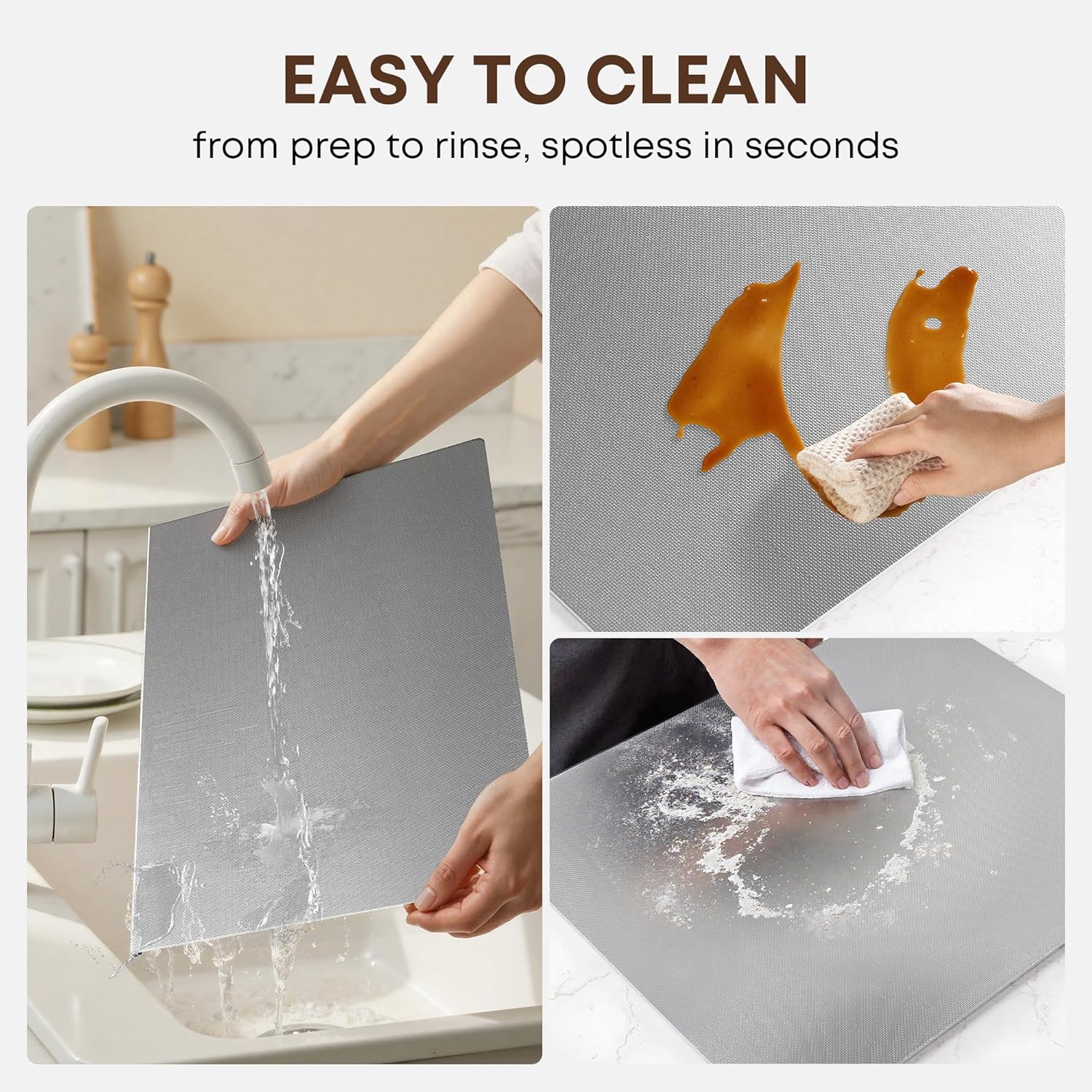 KORVOS Stainless Steel Cutting Board, 15.7"L x 11.8" W Heavy Duty Steel Chopping Boards for Kitchen, Metal Cutting Board with Lip&Non-slip pad, New Textured Against Scratches Surface, Easy To Clean