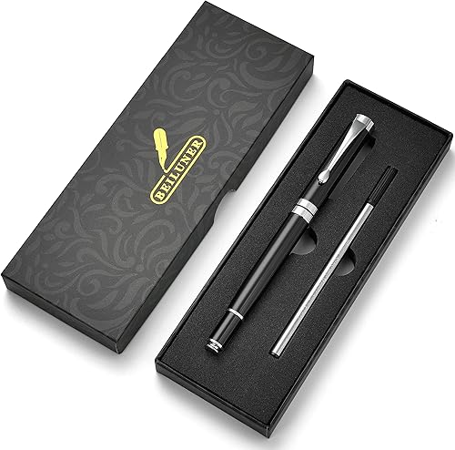Miniatura 8 de BEILUNER - Impresionante bolígrafo de metal cromado negro con borde plateado, el mejor set de regalo para hombres y mujeres, profesionales,