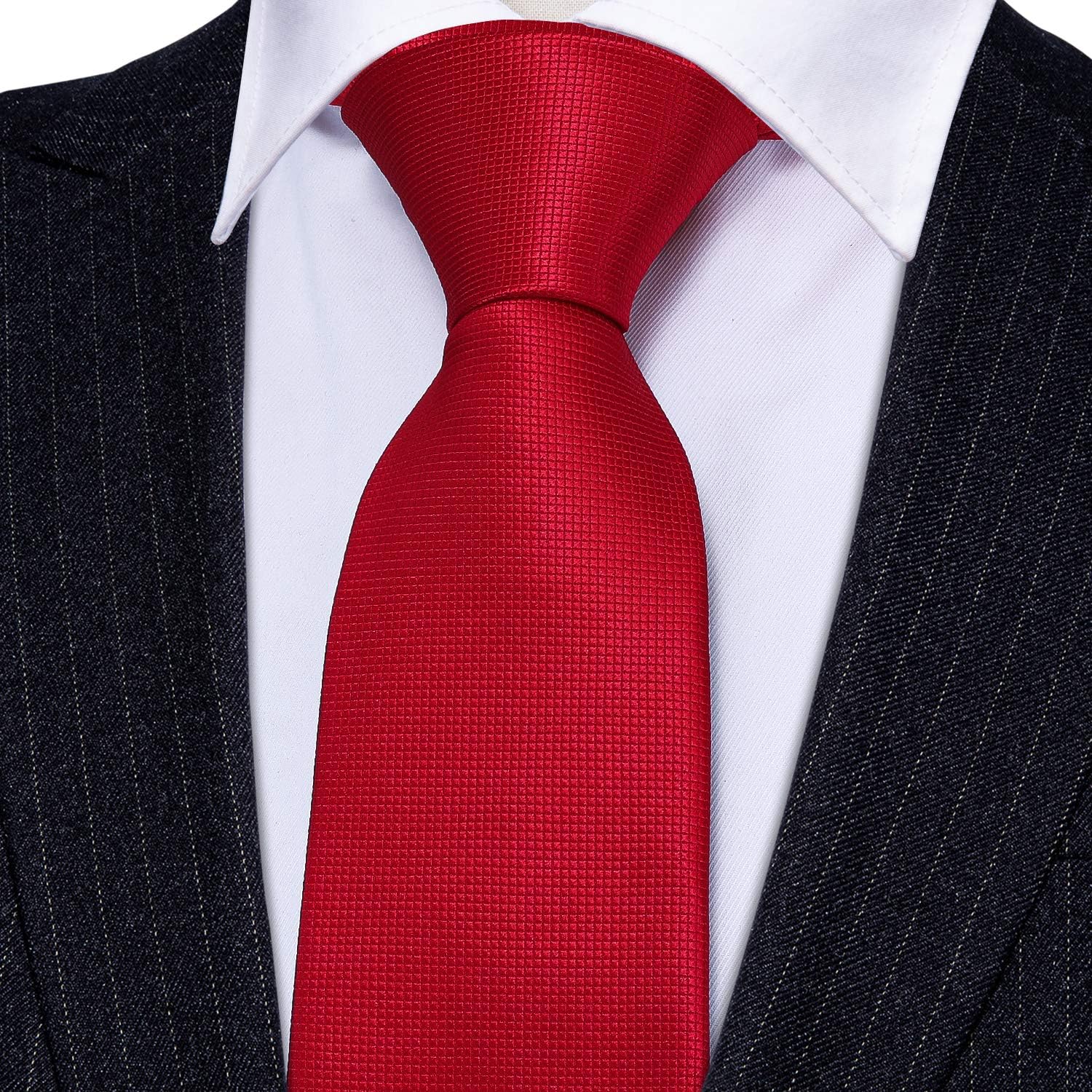 Barry.Wang Plaid Ties Check Mens Necktie Set with Handkerchief Cufflinks Classic Stripe - Image 3