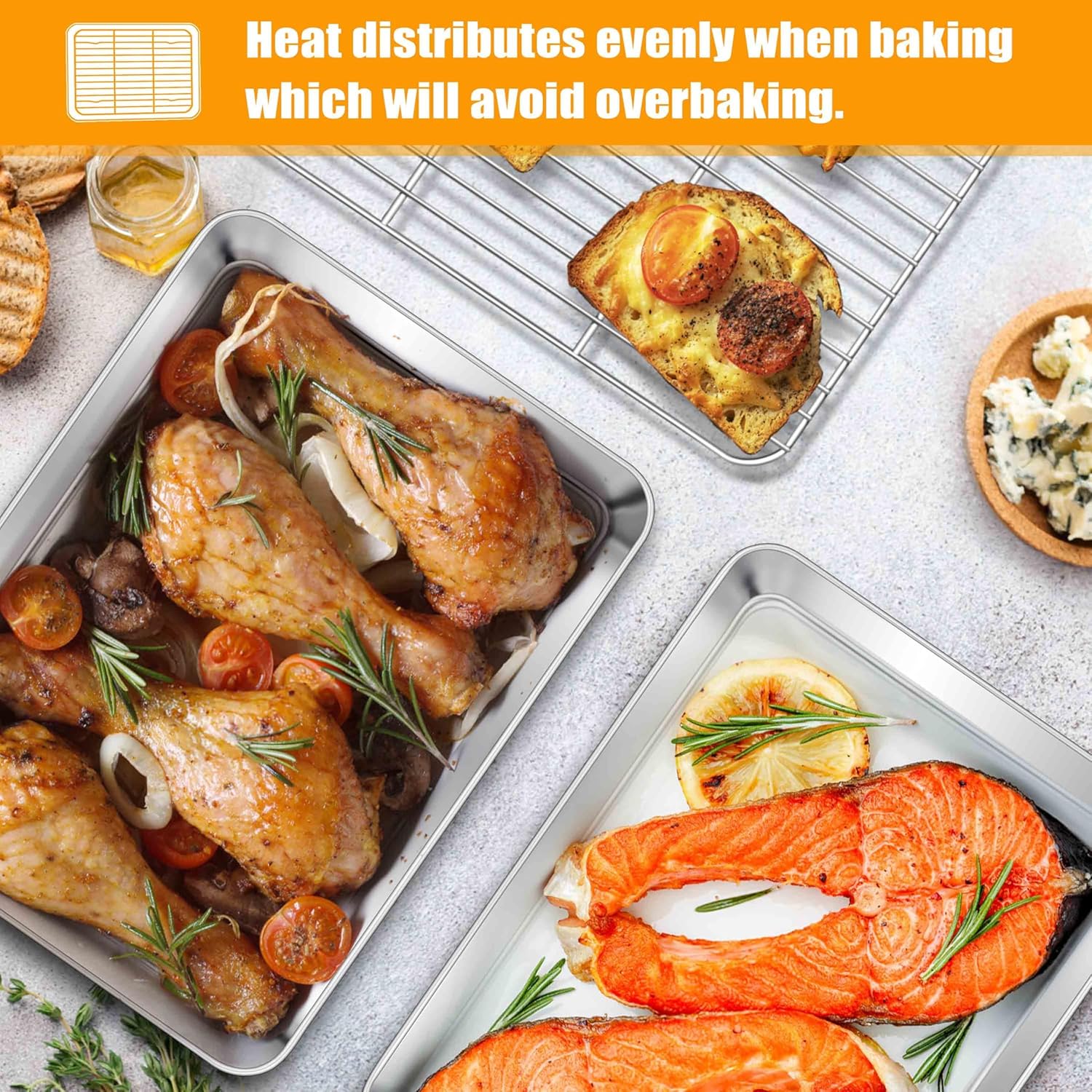 Homikit Baking Sheet with Wire Rack, 9 x 7 Inch Stainless Steel Cookie Sheets for Baking, Small Baking Pan with Cooling Rack, Nonstick Metal Mini Toaster Oven Bacon Tray, Rust Free & Dishwasher Safe - Image 7