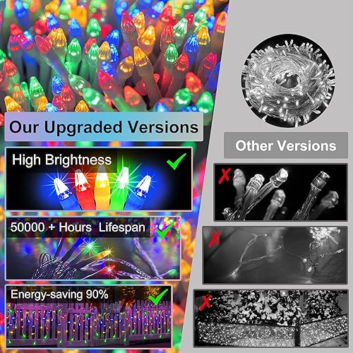 Miniatura 6 de 1332 luces LED de Navidad de 132 pies con 296 gotas, 12 modos regulables, multicolor, luces colgantes al aire libre con memoria de temporizador,