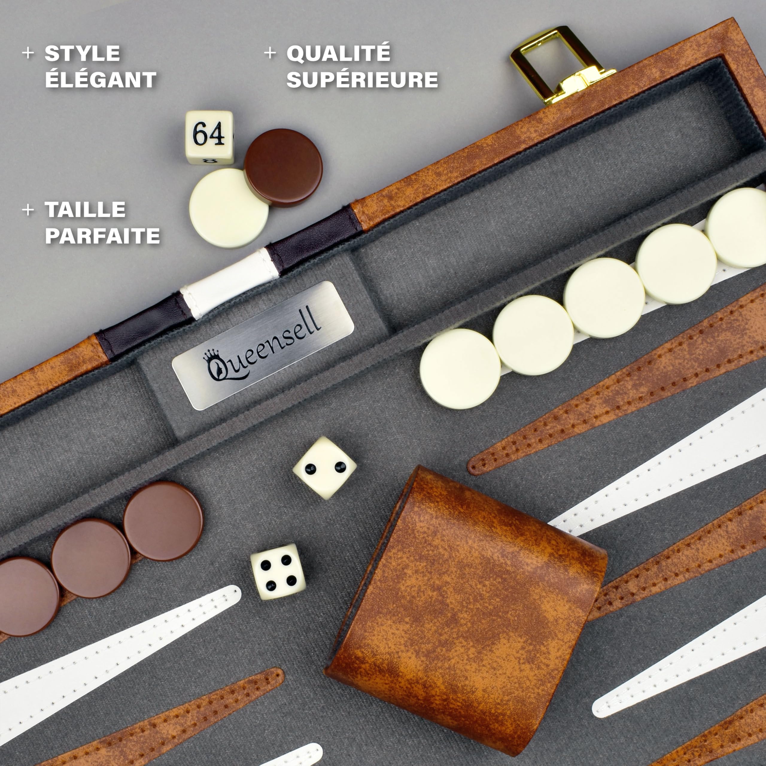 Grand Jeu De Backgammon pour Adultes - Jeux De Société Classiques pour 2 Joueurs Adultes Et Enfants - Jeu De Backgammon Premium avec Plateau 38 Cm Et 32 Pions dans Étui en Cuir PU De Qualité