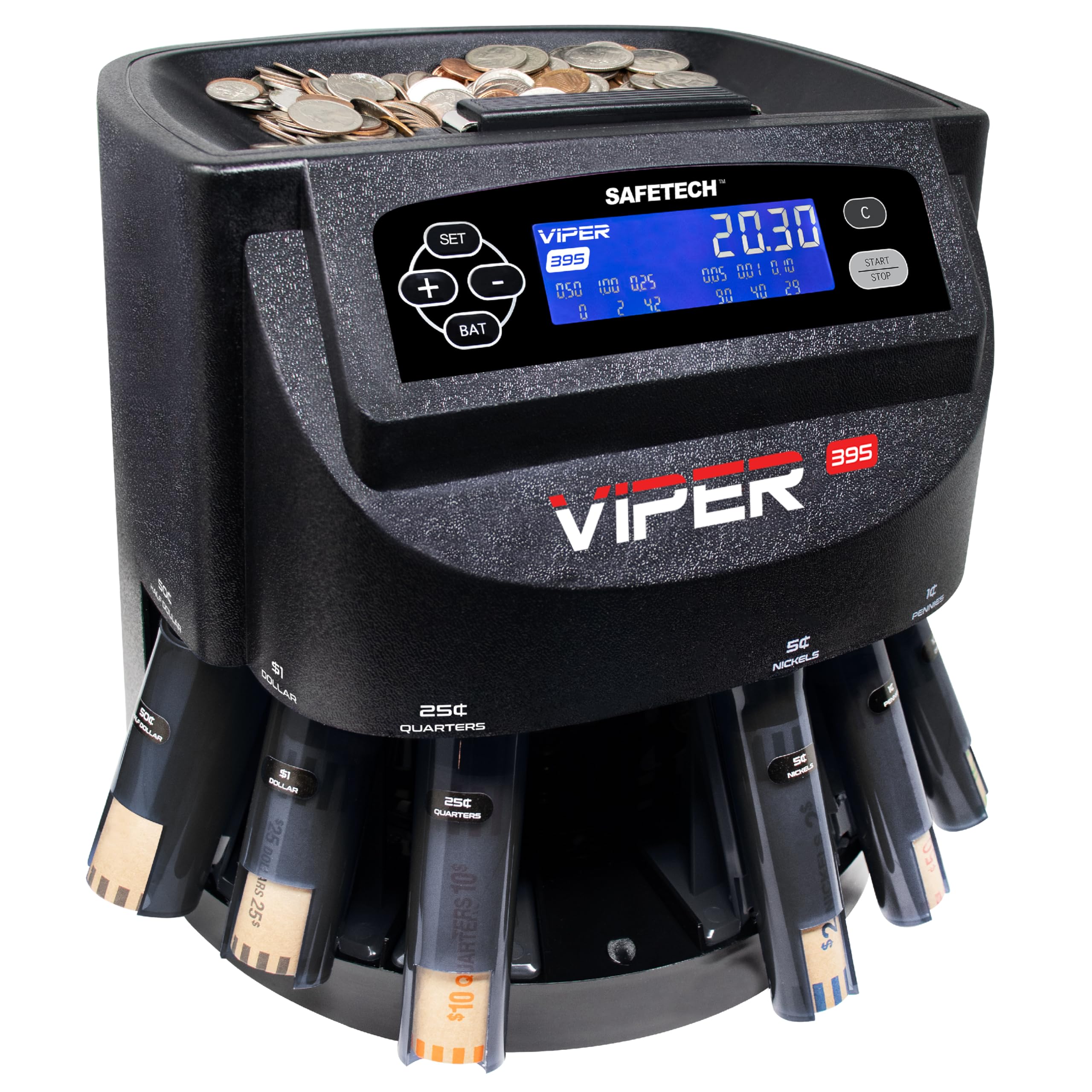Safetech Viper V395 Coin Counter, Sorter, and Wrapper, Sorts All US Coins Including Half Dollars