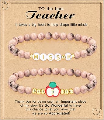 Teacher Appreciation Gifts for Women,Teacher Must Haves Initial Bracelet Mrs Miss End of Year Teacher Gifts Thank You for Helping Me Grow Music Math Science Teachers Bracelets Retirement 2 Set Jewelry