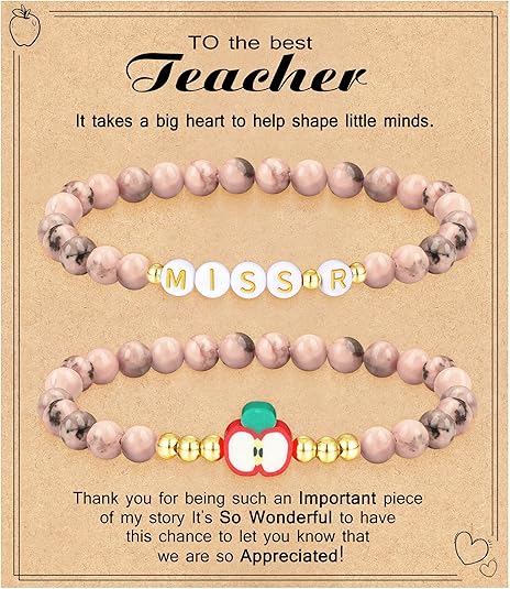 Teacher Appreciation Gifts for Women,Teacher Must Haves Initial Bracelet Mrs Miss End of Year Teacher Gifts Thank You for Helping Me Grow Music Math Science Teachers Bracelets Retirement 2 Set Jewelry