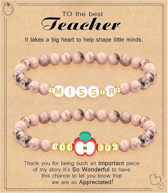 Teacher Appreciation Gifts for Women,Teacher Must Haves Initial Bracelet Mrs Miss End of Year Teacher Gifts Thank You for Helping Me Grow Music Math Science Teachers Bracelets Retirement 2 Set Jewelry