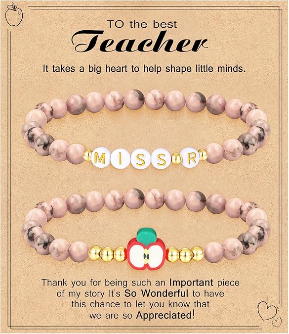 Teacher Appreciation Gifts for Women,Teacher Must Haves Initial Bracelet Mrs Miss End of Year Teacher Gifts Thank You for Helping Me Grow Music Math Science Teachers Bracelets Retirement 2 Set Jewelry
