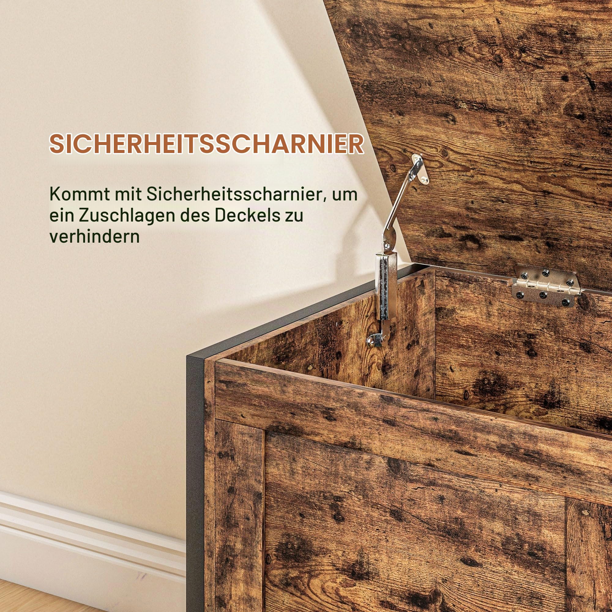HOMCOM Bank Truhe 95L Mehrzweckbehälter 80x40x49cm Rustikales Braun