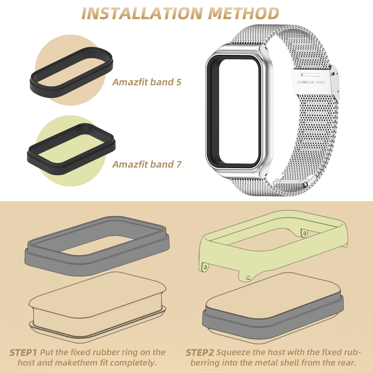 Mejiwasmi Stainless Steel Strap Replacement For Amazfit Band 7 - Metal Watch Band, Includes Adjustment Tool