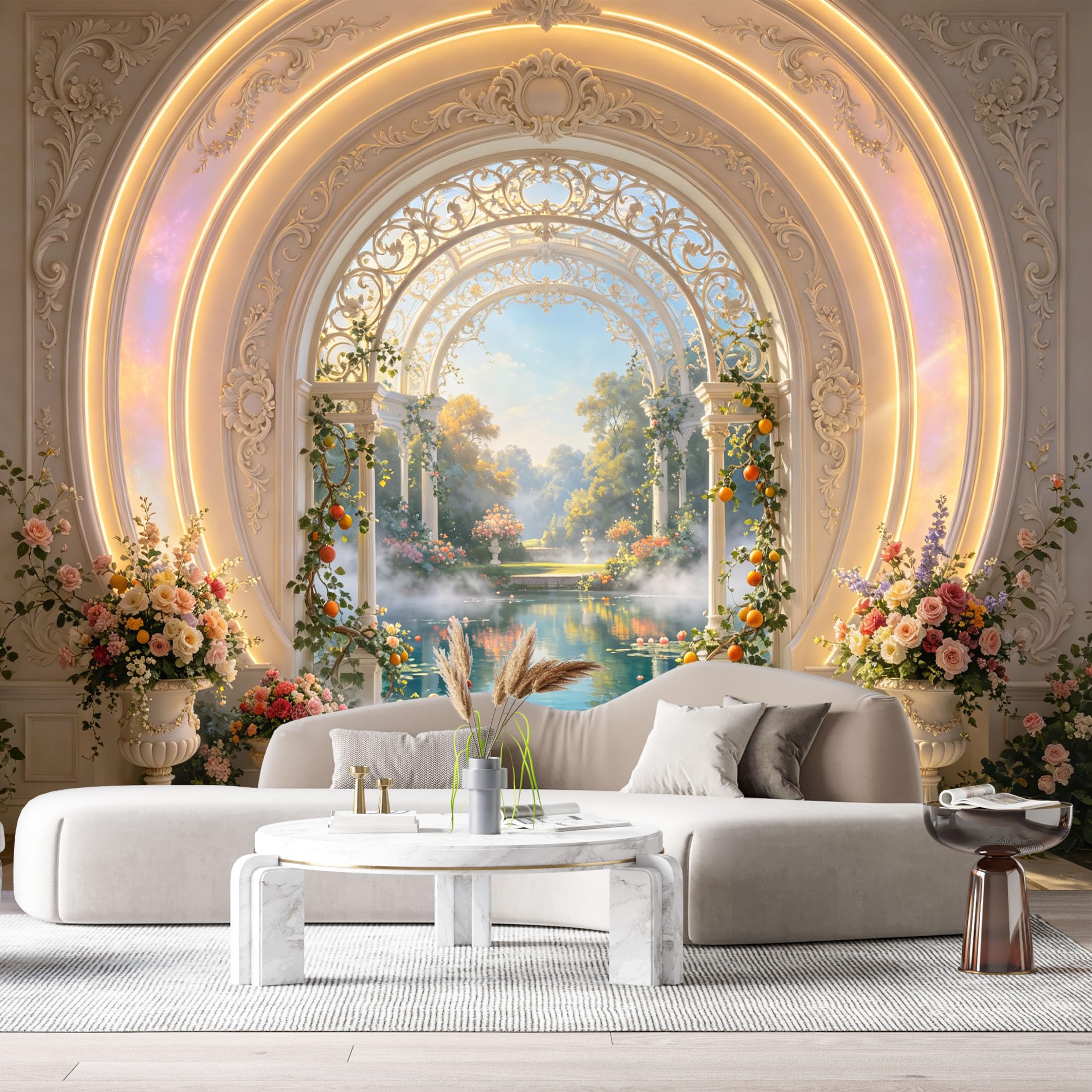 Custom Size Wall Murals Neoclassical Landscape Garden Mist 3D Trompe L'Oeil SelfAdhesiveWall Fabric Removable Wallpaper Wall Decor for Living Room Bedroom Bathroom