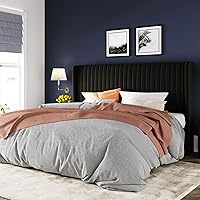 Vista 23 de Allewie Marco de cama de terciopelo de tamaño matrimonial, cabecera capitoné vertical con respaldo de ala, plataforma tapizada, listones de madera