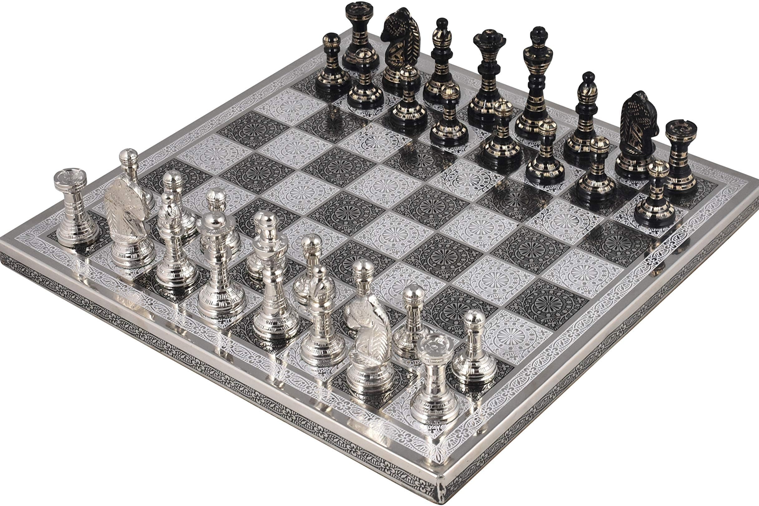 RoyalChessMall - Staunton Inspired Brass Metal Luxury Chess Pieces & Board Set - 12" - Unique Art