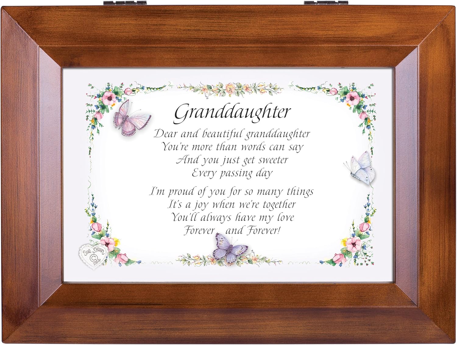 Cottage Garden Dear and Beautiful Granddaughter Dark Wood Finish Jewelry Music Box - Plays Tune You Are My Sunshine