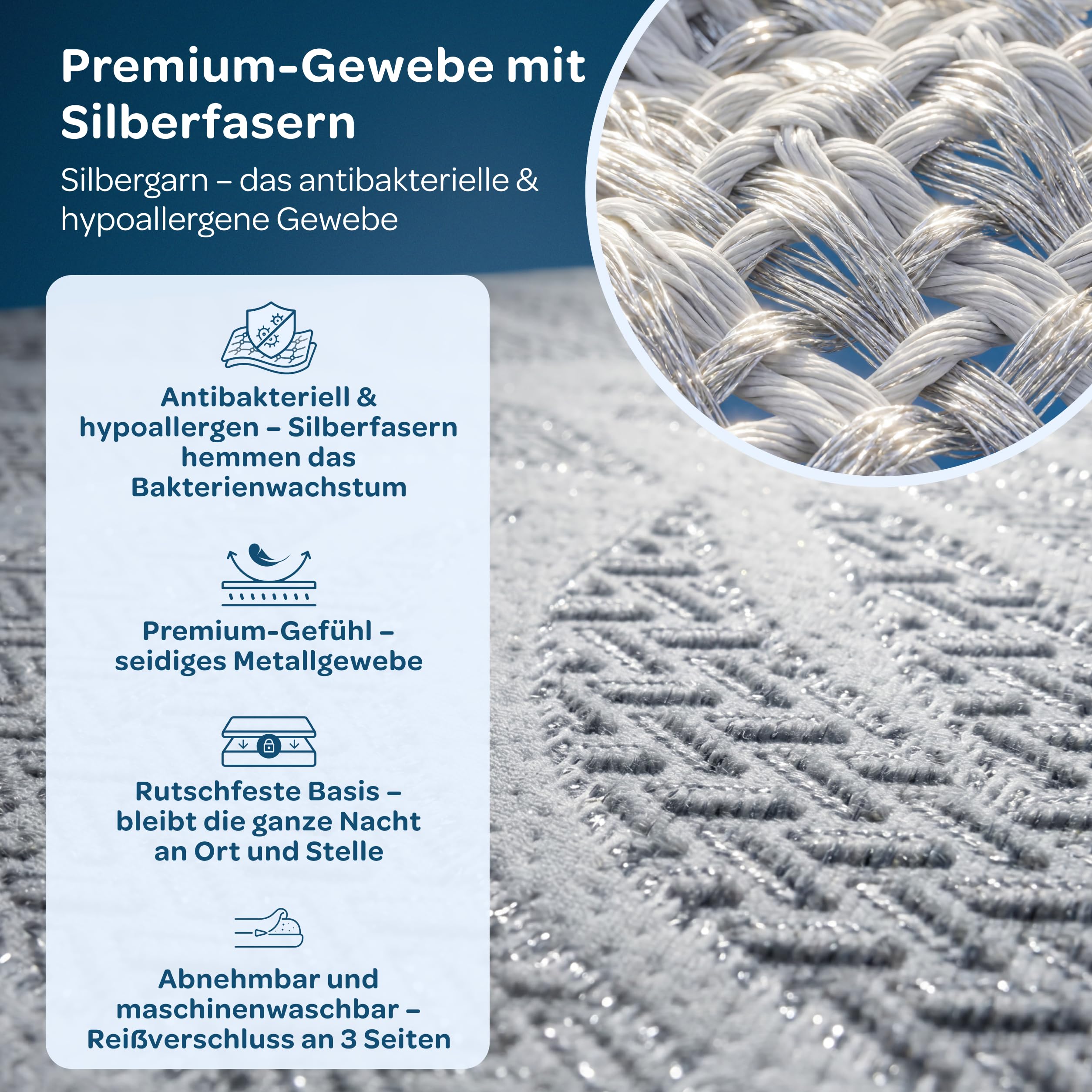 DOLCISOGNI Gel Memory Topper 180x200cm | H2 Matratzentopper kühlend mit Silver Yarn Bezug | Antibakterieller Matratzenschoner 180x200 | 7cm Höhe