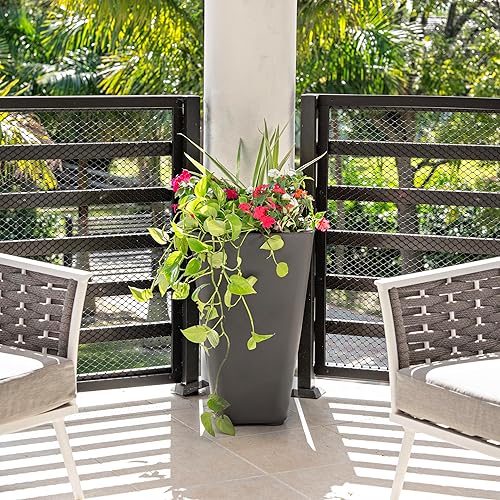 Miniatura 4 de Step2 Bridgeview - Maceta cuadrada alta, color cedro oscuro, maceta grande para uso en exteriores e interiores, diseño sin mantenimiento, maceta