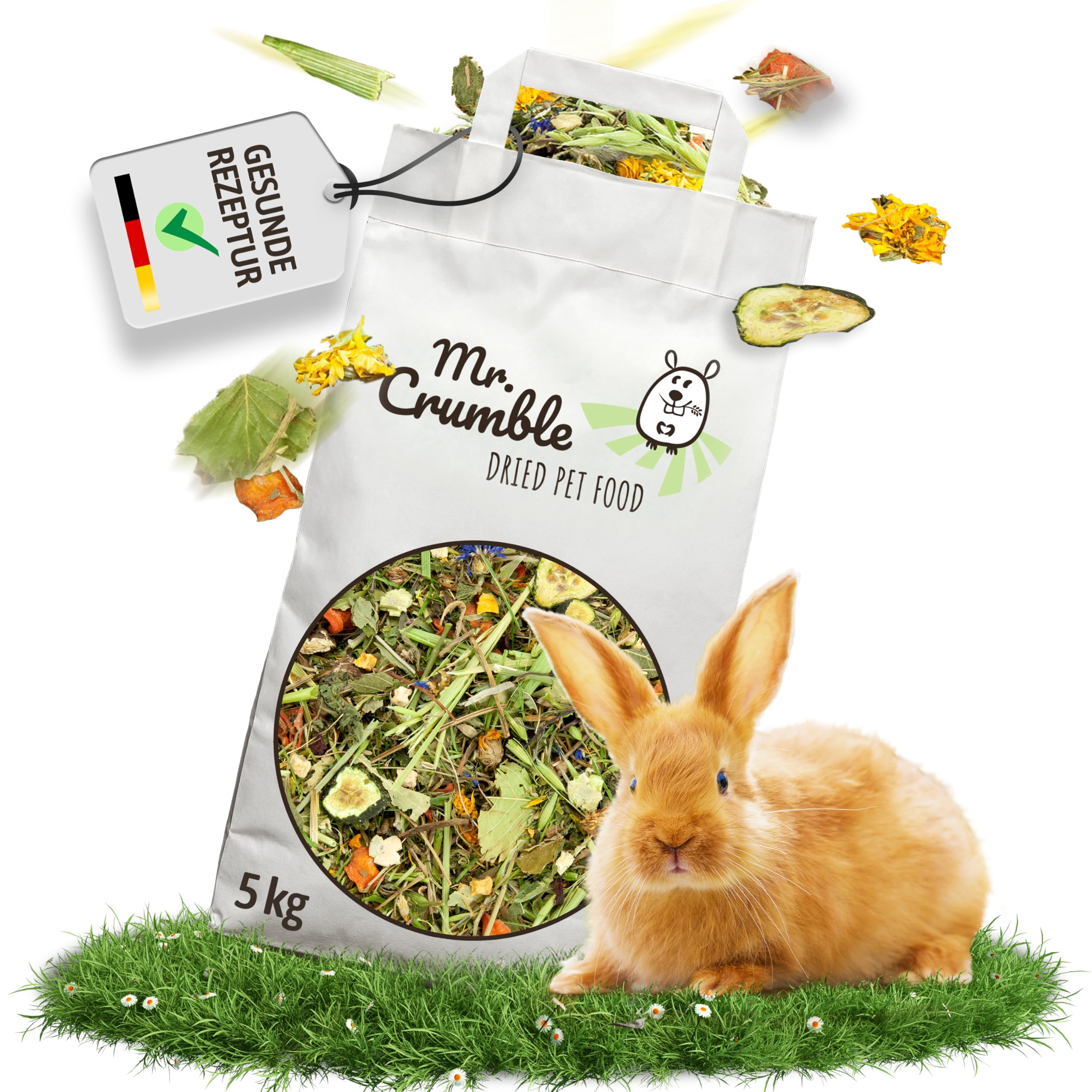Mr. Crumble Mümmel-Mix Kaninchenfutter 5 kg – Getreidefrei & Pelletfrei – Natürliche Zutaten mit Kräutern & Gemüse – Hoher Rohfaseranteil für gesunde Verdauung & Zahnpflege