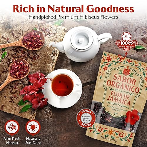 Miniatura 5 de Flores de hibisco secas enteras de 2 libras (Flor de Jamaica) para té de hibisco y agua fresca mexicana  Natural, sin OMG, sin conservantes  Incluye