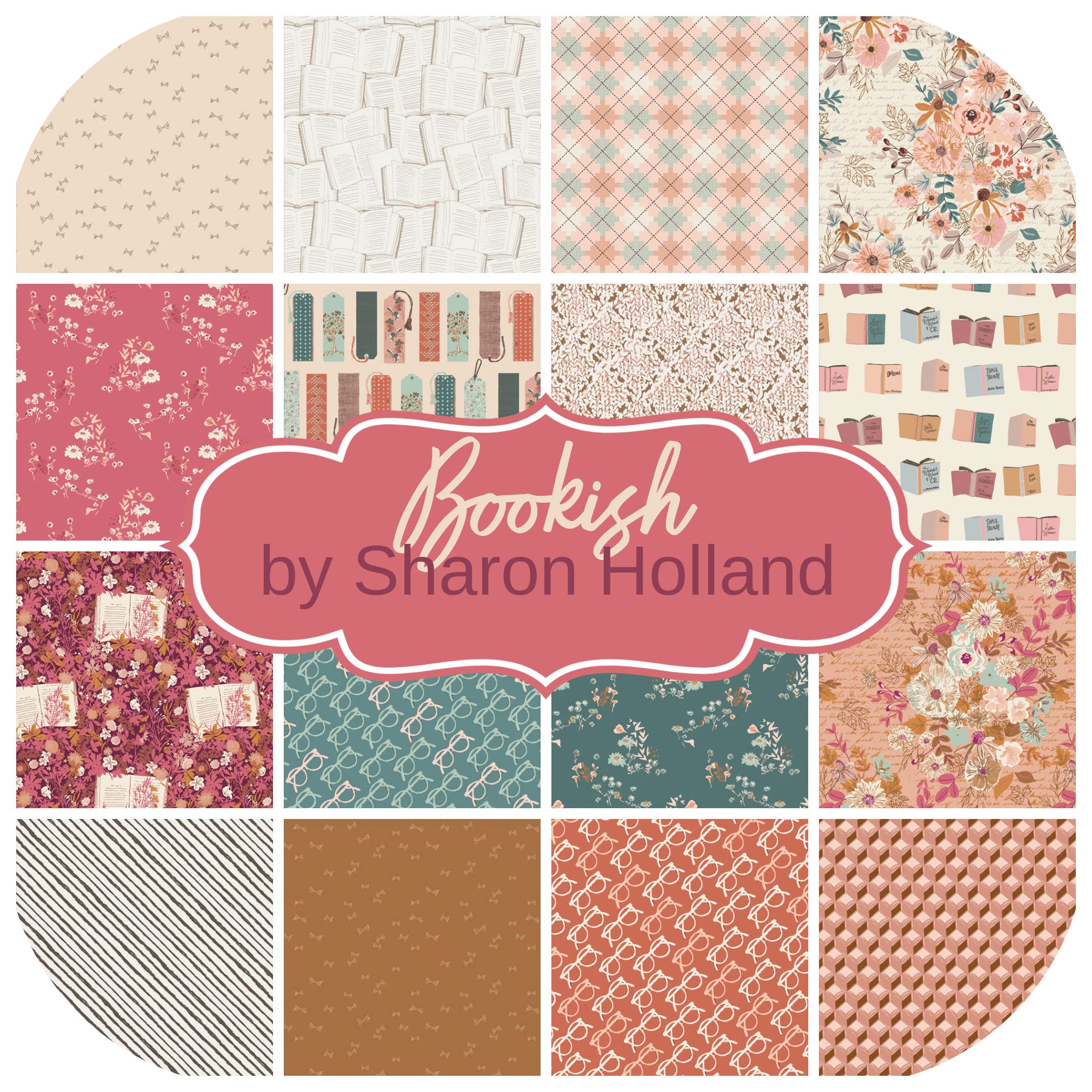 Sharon Holland Bookish Fat Quarter Bundle (16 Stück) für Kunstgalerie 45,72 cm x 53,34 cm, Stoffschnitte DIY Quilt Stoff