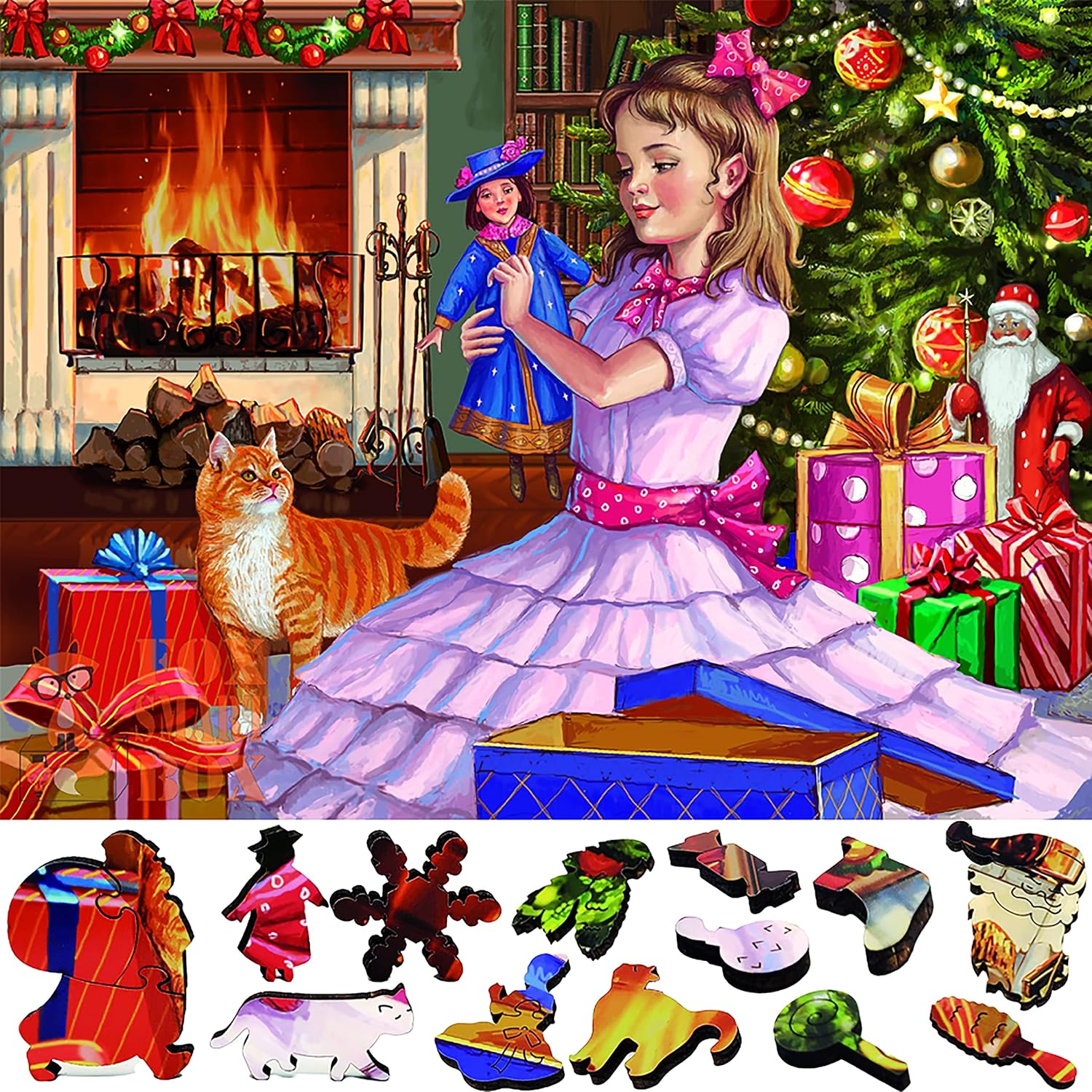 Wooden Jigsaw Рuzzle for Adults with Uniquely Shaped Pieces - Made in USA by FoxSmartBox - 465 Pieces - Christmas