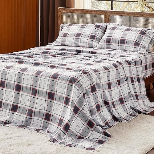 Miniatura 7 de Bedsure Juego de sábanas de franela de tamaño individual, 100% franela de algodón con bolsillos de 16 pulgadas de profundidad, sábanas de franela de