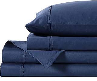 Anne Klein Reverie 100% Cotton Anti-Microbial Solid Sheet Set, Full, Navy