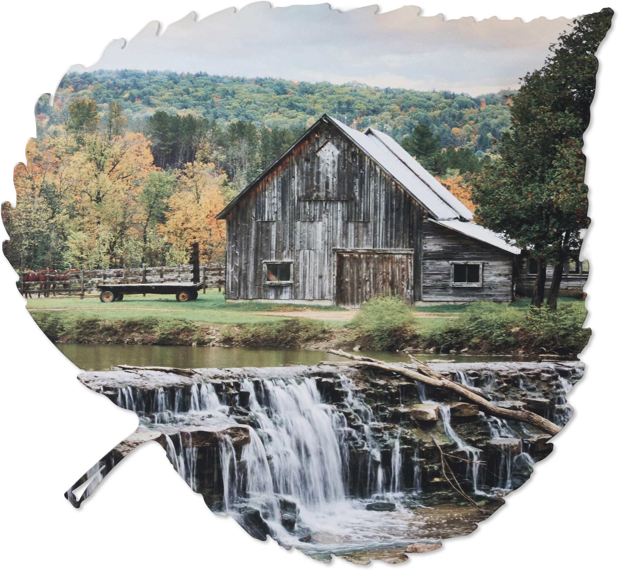 NEXT INNOVATIONS Rustic Wall Art - Metal Aspen Leaf Wildlife Wall Art, Rustic Farmhouse Decor, Powder Coated Steel Barn and Waterfall Wall Decor for Indoor or Outdoor, Handcrafted in USA, 27" x 22"