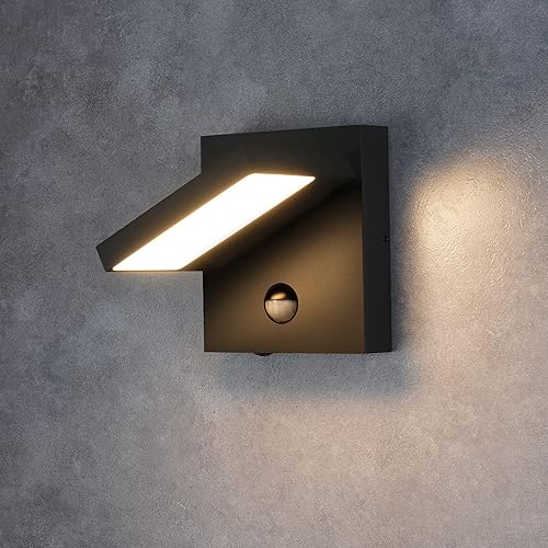 Lámpara de pared para exteriores, con sensor de movimiento negro, lámpara de montaje en pared, moderna lámpara de iluminación para jardín, casa,