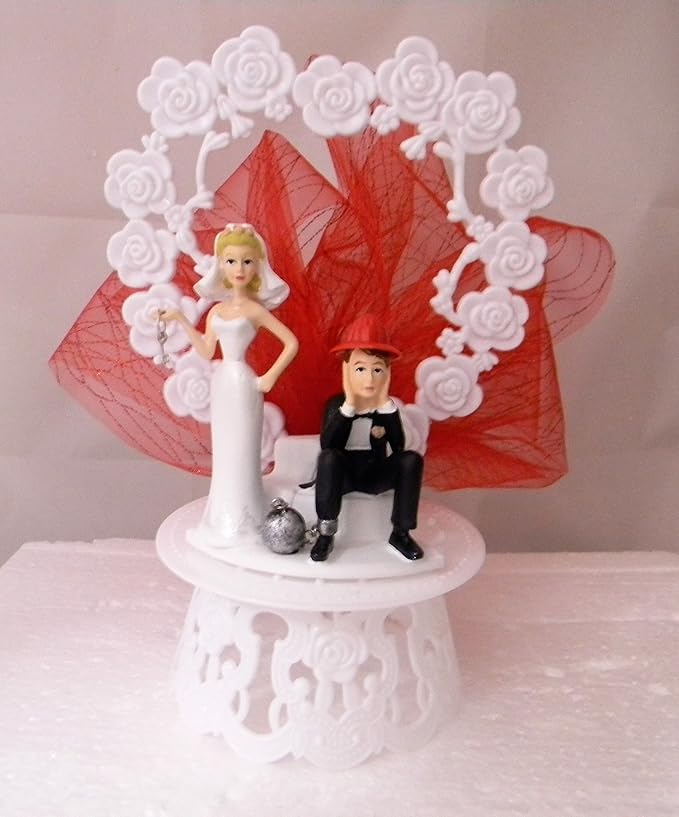 Wedding Party Reception Fireman Ball and Chain Cake Topper