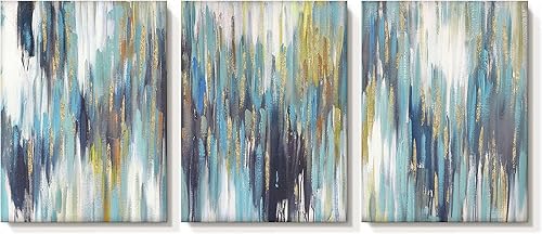 Lienzo abstracto azul para pared 12 x 16 x 3 pulgadas varios paneles modernos de gran tamaño color azul marino pinturas de oro verde azulado