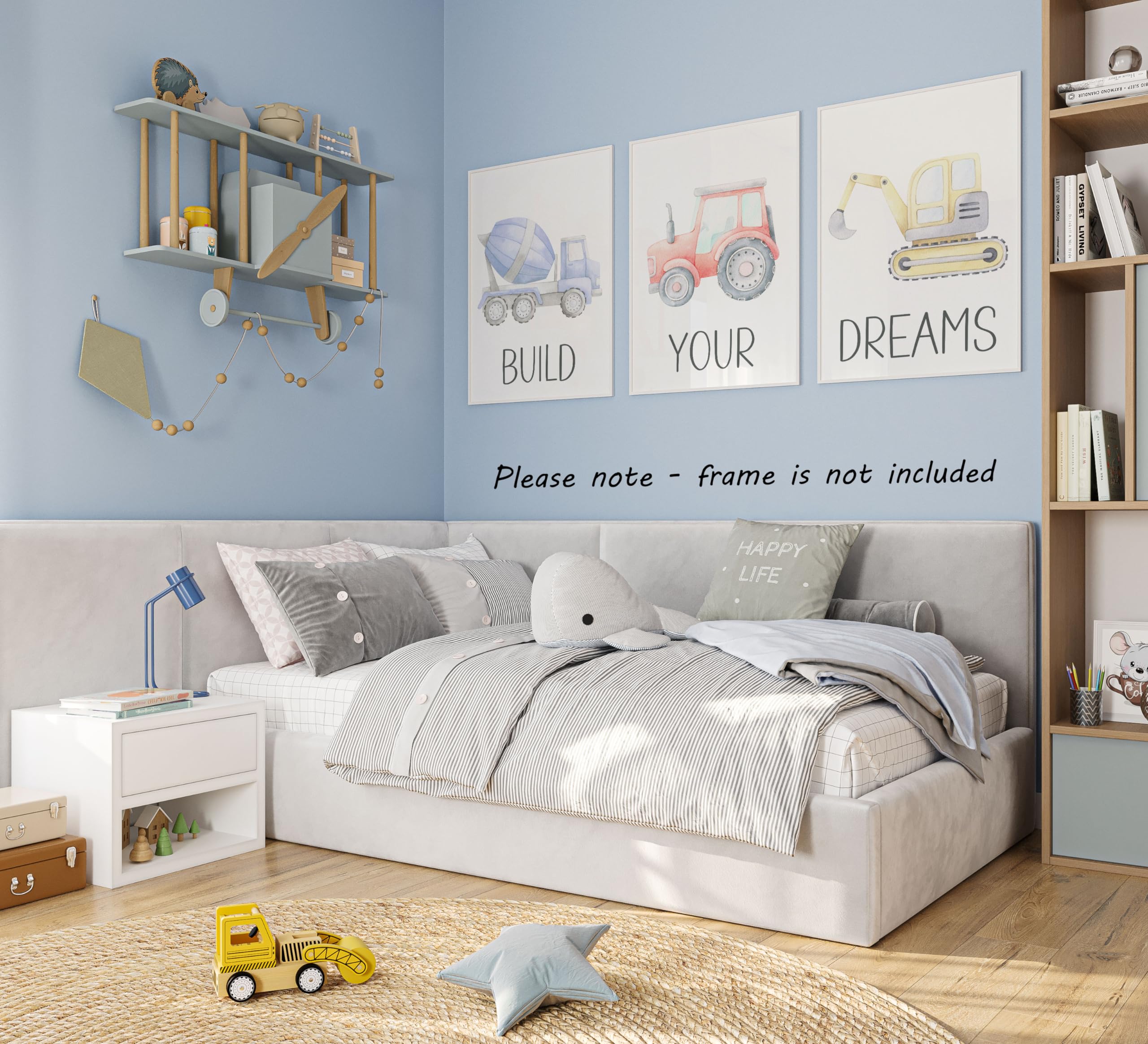 Construction Vehicles Set of 3 Unframed Poster Prints for Boy Girl Nursery Bedroom Watercolour Design - Image 2