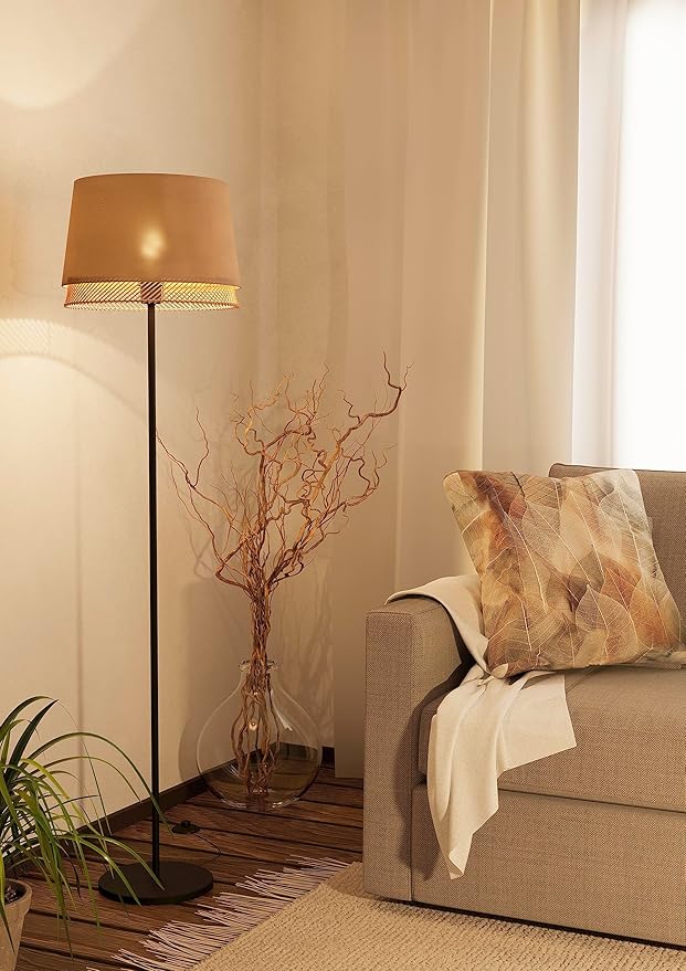 Eglo EGLO Vloerlamp Tabley, staande lamp met lampenkap, staanlamp van zwart metaal, bamboe en linnen, staanlamp voor woonkamer, E27 fitting, 150 cm photo 2