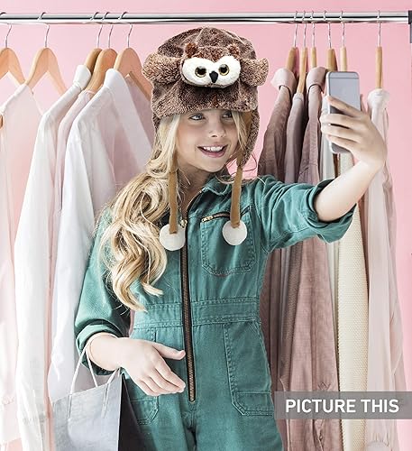 Miniatura 24 de Puzzled Sombrero de felpa de alce marrón, sombrero súper suave y cálido con orejeras, acogedor sombrero de invierno de forro polar para niños