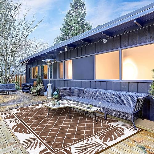 Miniatura 8 de Ileading Alfombra de exterior para patio, 4 x 6 pies, impermeable, reversible, portátil, de plástico, para campamento, interior y exterior, para