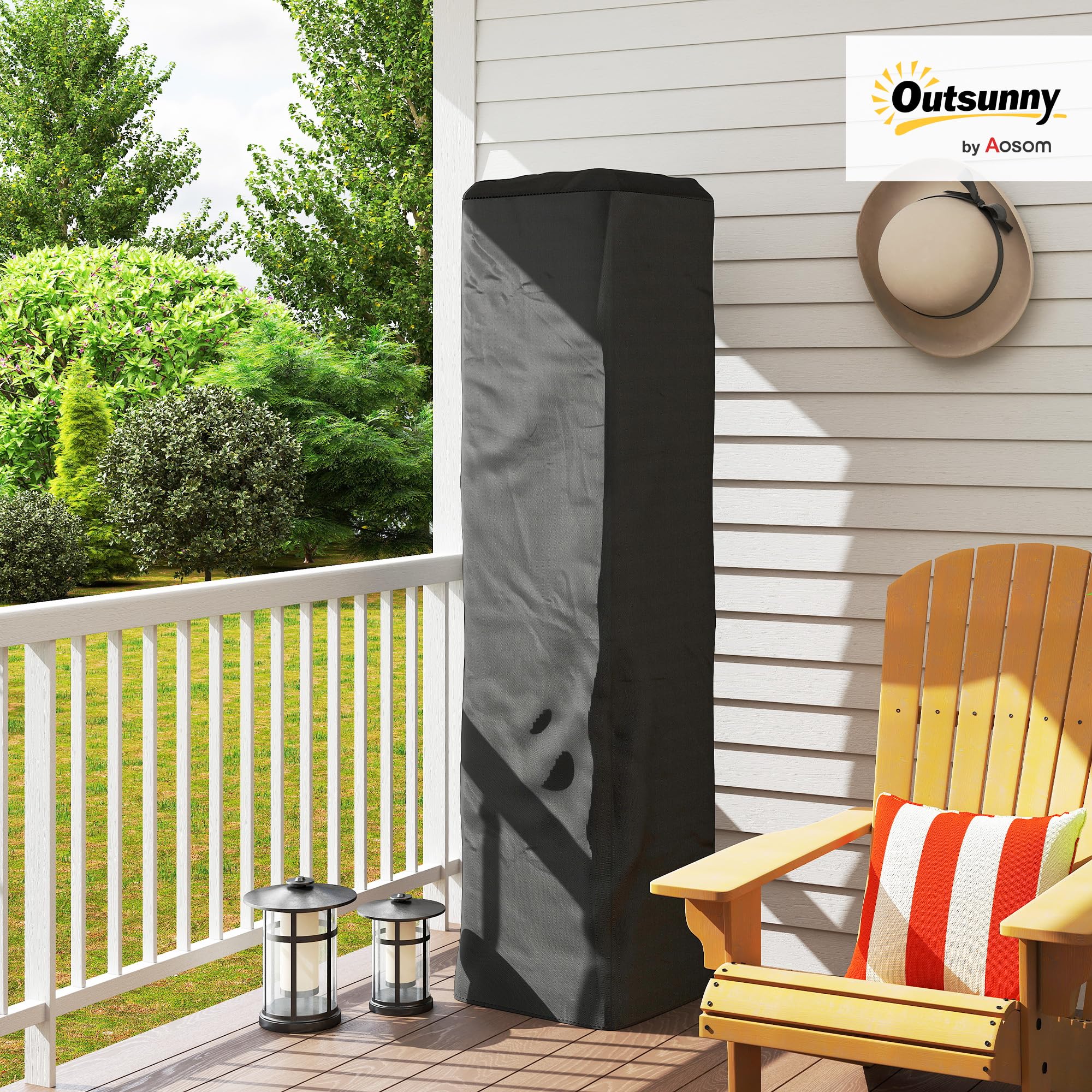 Outsunny Cubierta resistente para calentador de patio, pirámide de gas, protector de longitud completa, tela Oxford UPF 30+ con cremallera, color negro