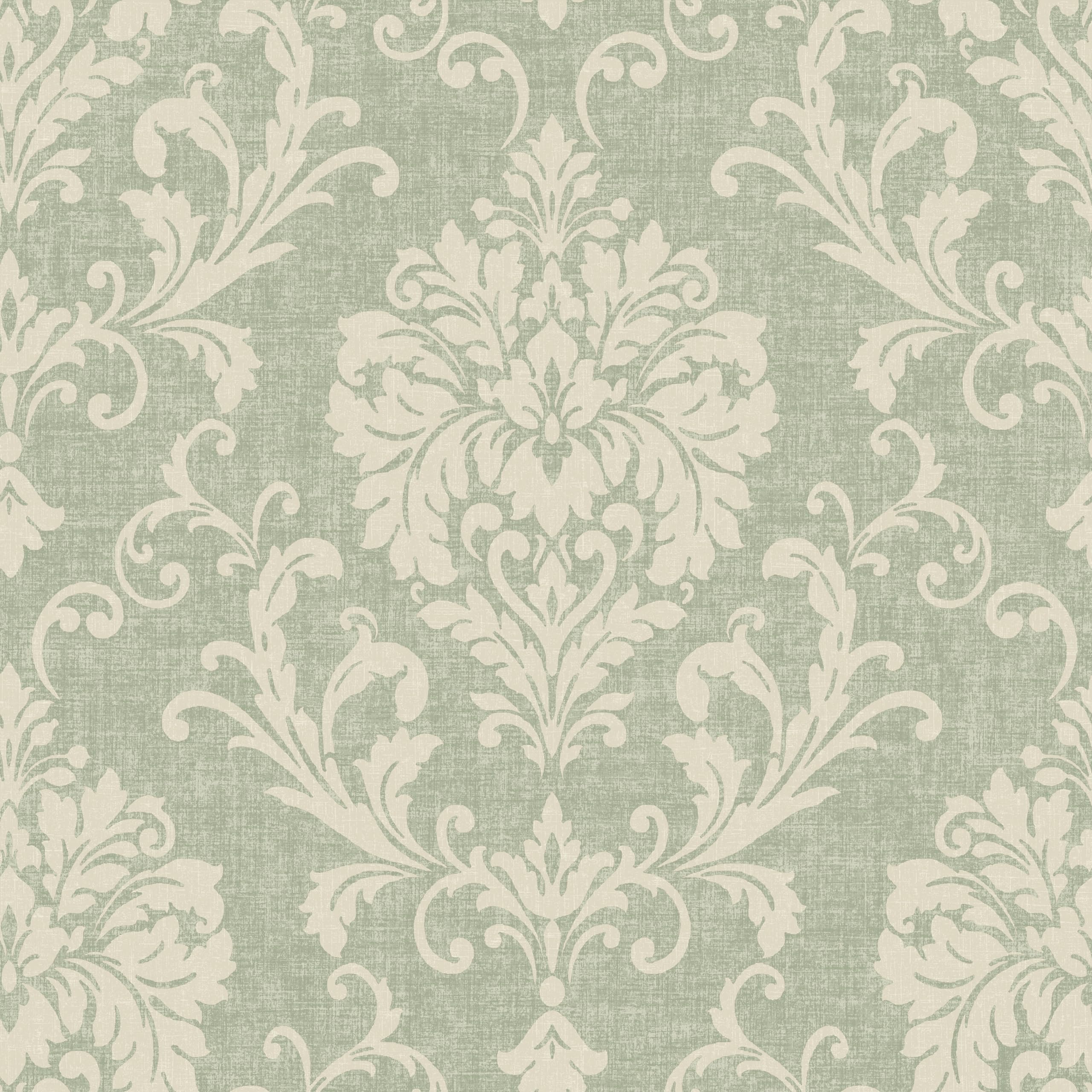 Grandeco Unisex Pale Green Margritte Distressed Damask Textured Wallpaper In | Size: 1 Pack
