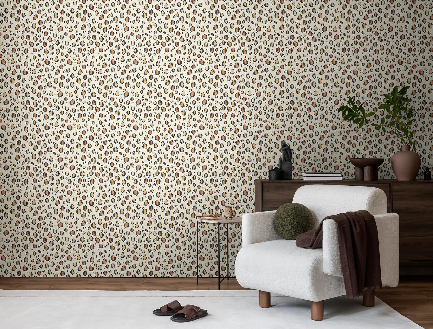 Livingwalls Anna D'Andrea 782161 Non-Woven Wallpaper Animal Wallpaper 10.05 m x 0.53 m White Black Beige Orange Leopard Print Wallpaper