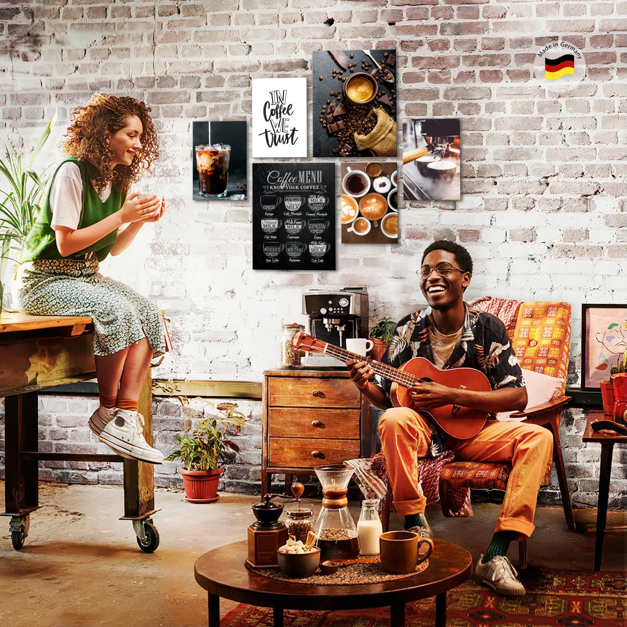 Novart Wandbilder Set Kaffee Coffee Küche - KEIN EXTRA RAHMEN BENÖTIGT - Modern Deko - Esszimmer Küchenbilder N027763a