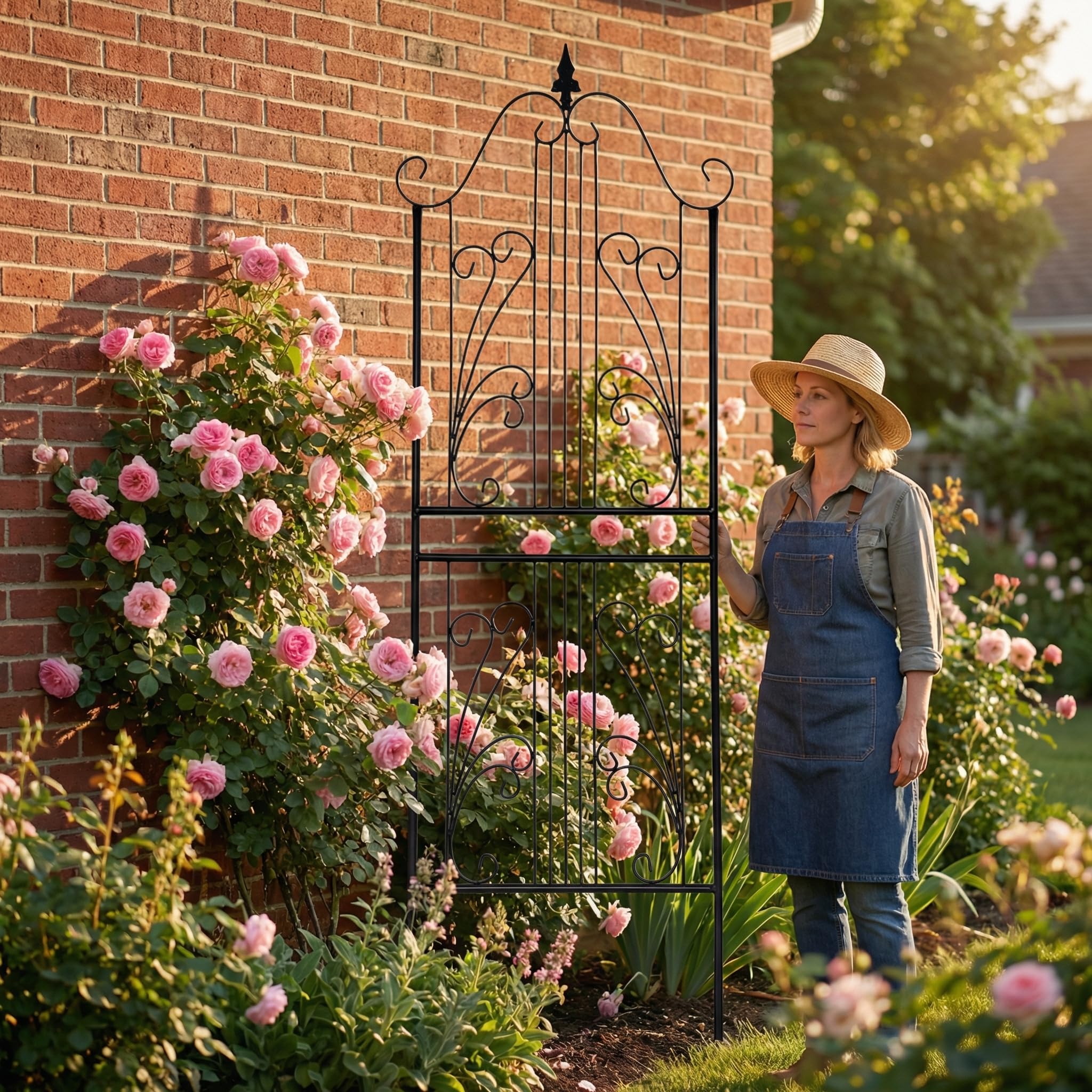 1 lot de treillis pour plantes grimpantes de 210,1 cm de haut x 67,8 cm de haut, treillis de jardin en fer forgé lourd à volutes métalliques, décoration de pelouse, terrasse pour rose