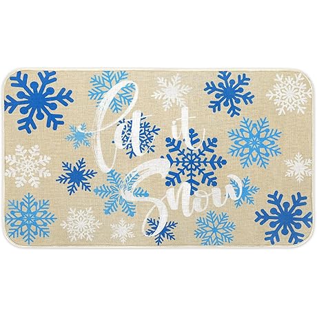 Blue & White Winter Snowflake Christmas Doormat