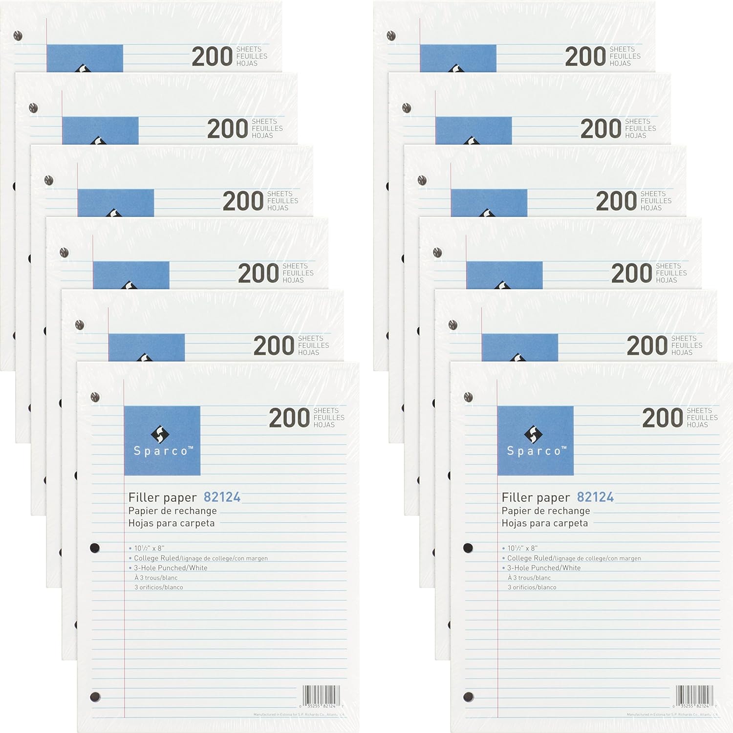 Sparco 3HP Notebook Filler Paper 2400 Sheets - College Ruled - 16 lb Basis Weight - 8" x 10 1/2" - White Paper - 2400/Bundle (82124BD)