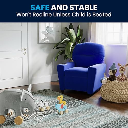 Miniatura 137 de Flash Furniture Chandler LeatherSoft - Silla reclinable para niños con portavasos y reclinable de seguridad, silla reclinable contemporánea para