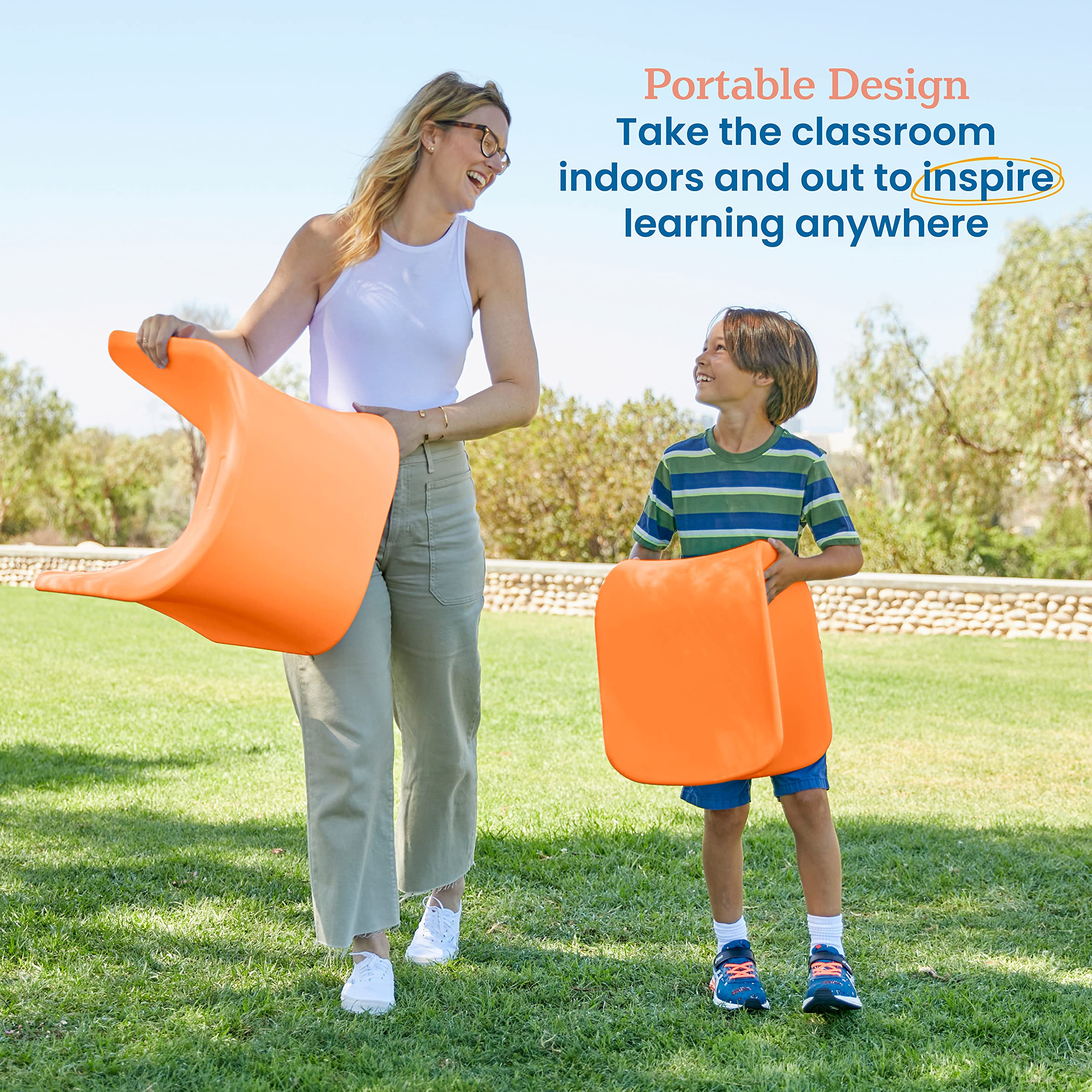 ECR4Kids Wave Seat, 14in - 15.1in Seat Height, Perch Stool, Orange, 2-Pack